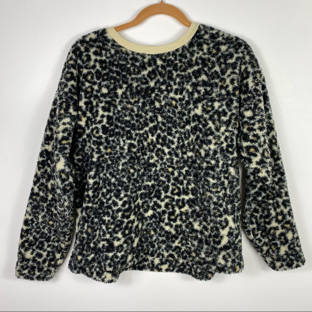 Loft Women Sweater Pullover Size Medium Cheetah Leopard Fleece Animal Print
